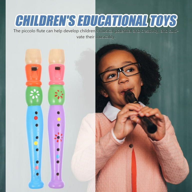 2 Pcs Kids Wooden Instruments Piccolo Flute Educational