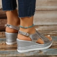 thumbnail image 4 of Silver Female Casual Slip On Wedge Sandals Featuring Solid Color Round Toe Open Toe Buckle Comfortable For Outdoor Activities, 4 of 9