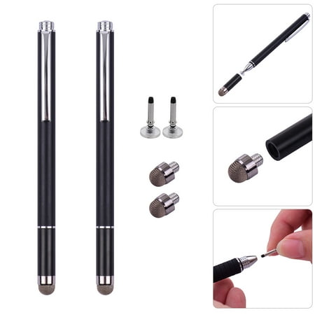 Universal 2 in 1 Stylus Pens with Fiber and Disc Pen for All Capacitive Touchscreen Cellphones Tablets Laptops Pack of 2pcs
