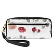 thumbnail image 1 of Leather Portable Travel Small Makeup Bag, Multifunctional Storage Bag, Red Watercolorl Floral Pattern Pencil Case, 1 of 4