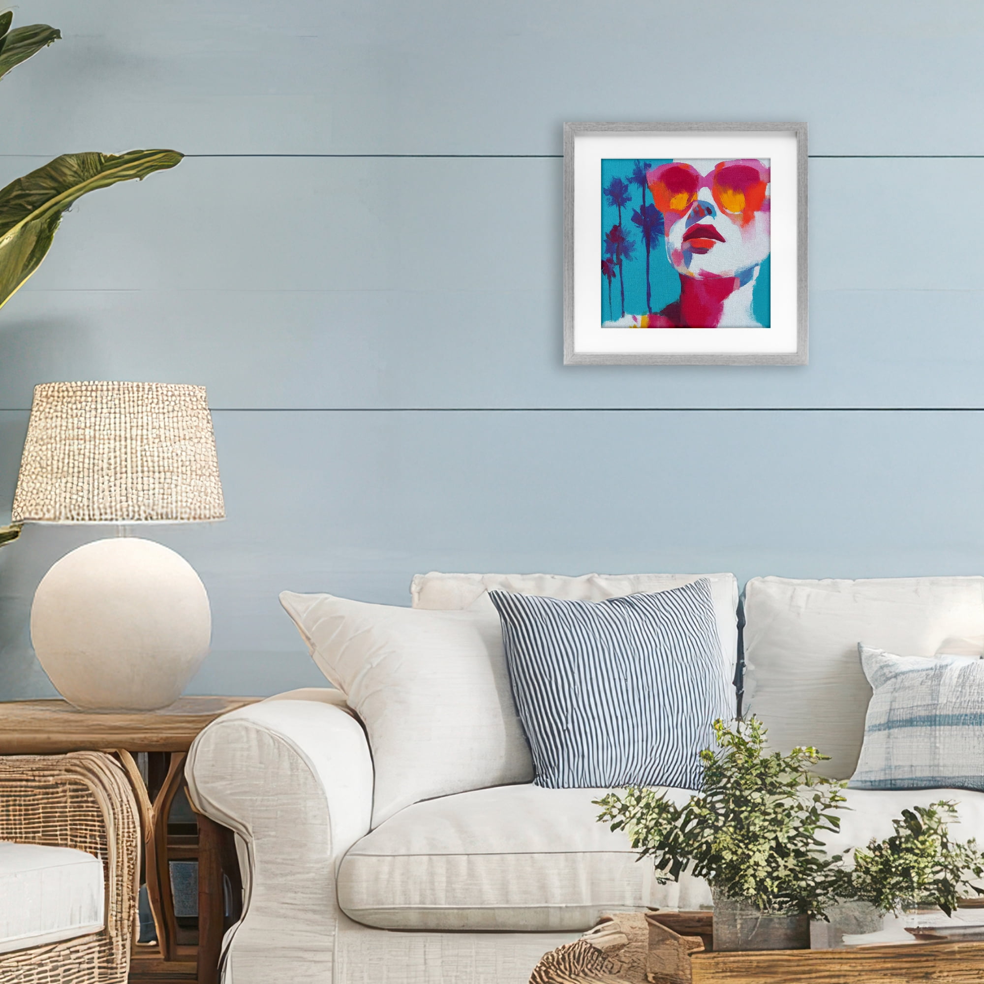 Stupell Industries Expressive Palm Tree Gaze Gray Framed Print Under Glass, design by Chromatic Storm Studio