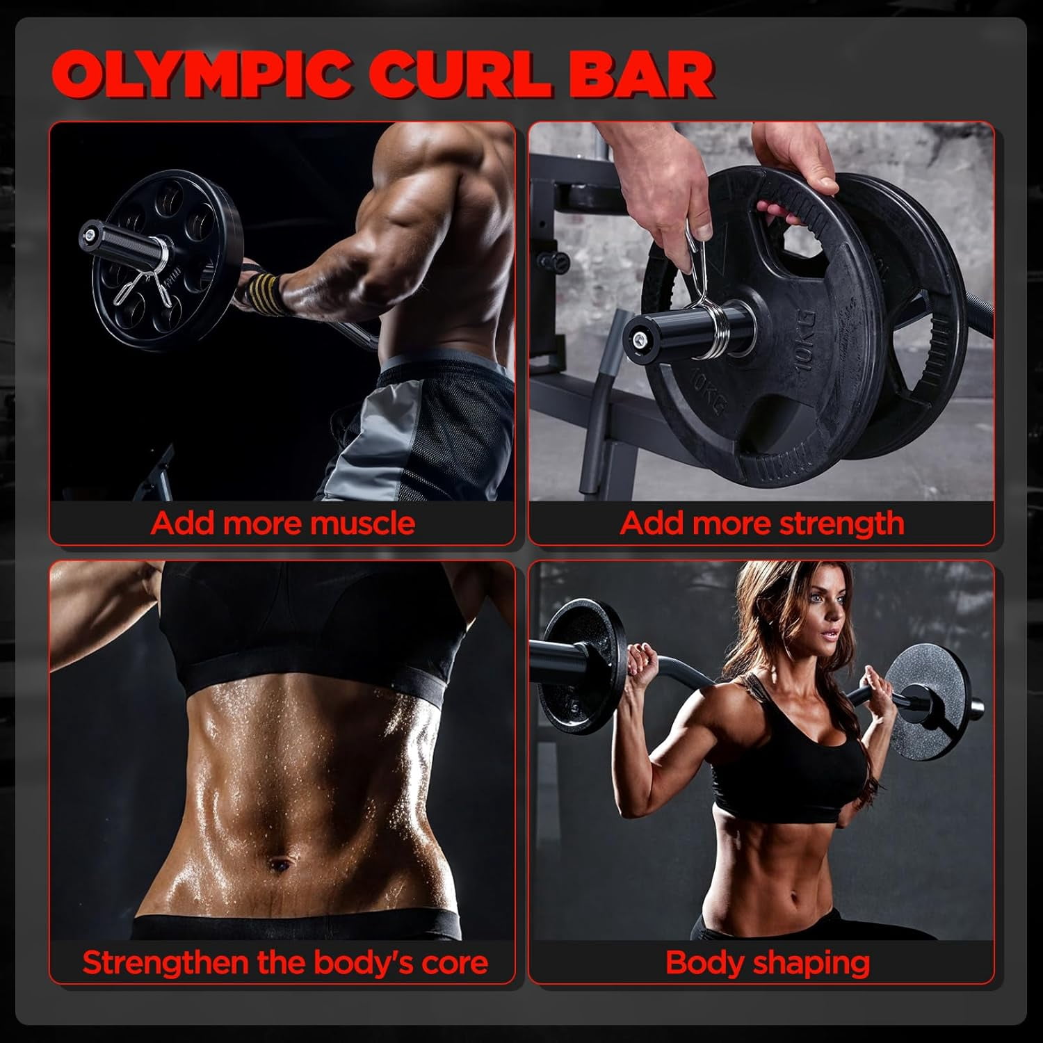 Curl Barbell Bar, 47 Inch Curl Bar with 2 Spring Collars for Weight Lifting Squat  Thrusts Biceps 500lb Capacity E-Coat  Black