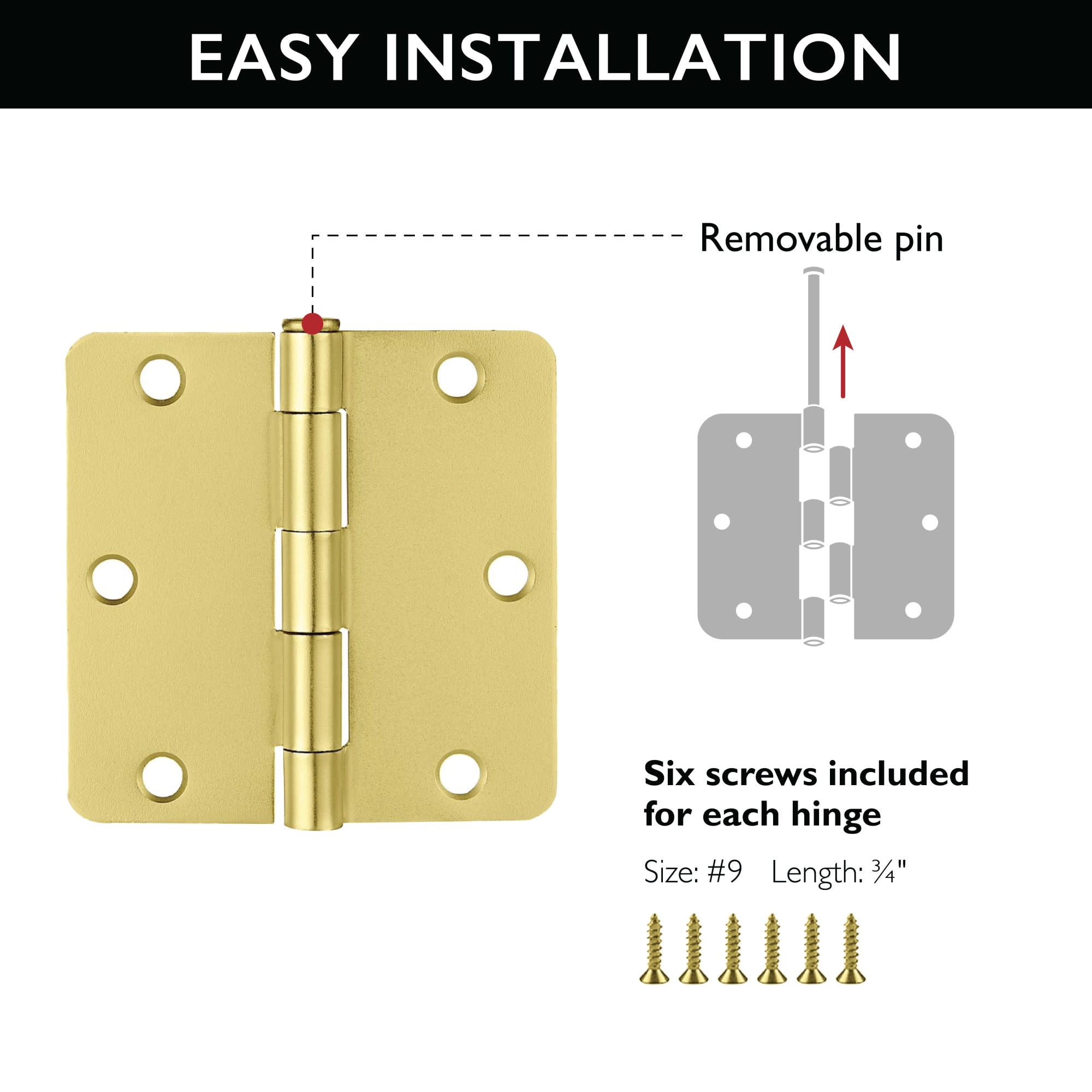 Design House Steel Rounded Standard Fit Interior Door Hinges (6-Pack)