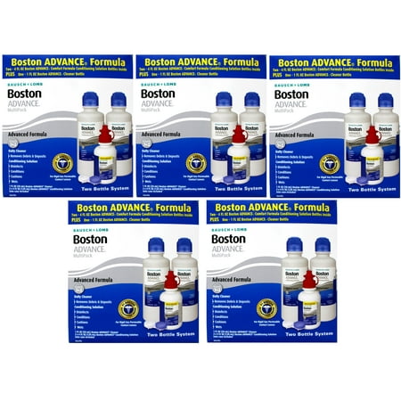 5 Pack - Baush & Lomb Boston Advance Multi-Pack, Step 1&2 Leanses Cleaner (2 X 4 fl oz Plus 1 fl oz Cleaner Bottle)