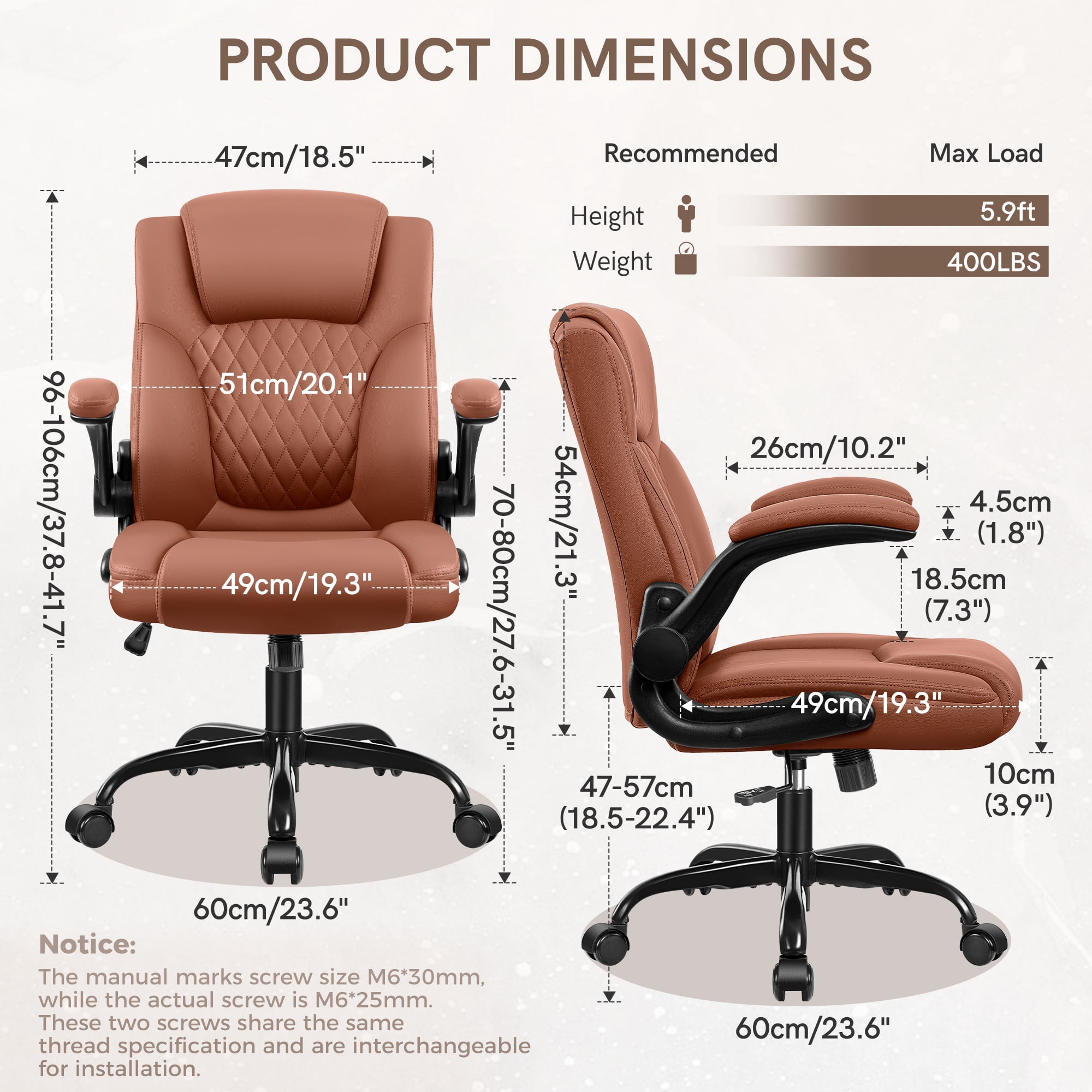 COOLHUT Leather Office Chair, Big and Tall Office Chair 400LBS Wide Seat Ergonomic Computer Desk Chair High Back Executive Leather Chair Adjustable Task Chair Lumbar Back with 8-Year Warranty, Brown