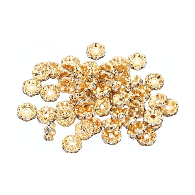 Unique Bargains 8mm Spacer Beads, 100pcs Bead Spacers Rhinestone Round Bulk Beads Wave for Jewelry Making, Yellow