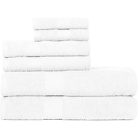 

Ample Decor Towel Set of 6 - 2 Hand Towels 2 Bath Towels 2 Wash Cloths 100% Cotton 600 GSM Quick Drying - White