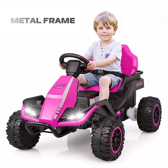 Farmdex 24 Volt Ride on Toys with Remote Control, 7AH Battery Ride on Cars, 4 Wheeler Quad ATV, Electric Car for Kids w/ Bluetooth, Music, Battery Display, LED Light Control, 5 MPH, Pink