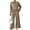 Khaki S, variant on 2 Pcs/Set Women Top Pants Suit Round Neck Long Sleeves Textured Solid Color Sweatshirt Elastic Waist Wide Leg Trousers Daily Wear Sport Outfit Fall Spring Tracksuit