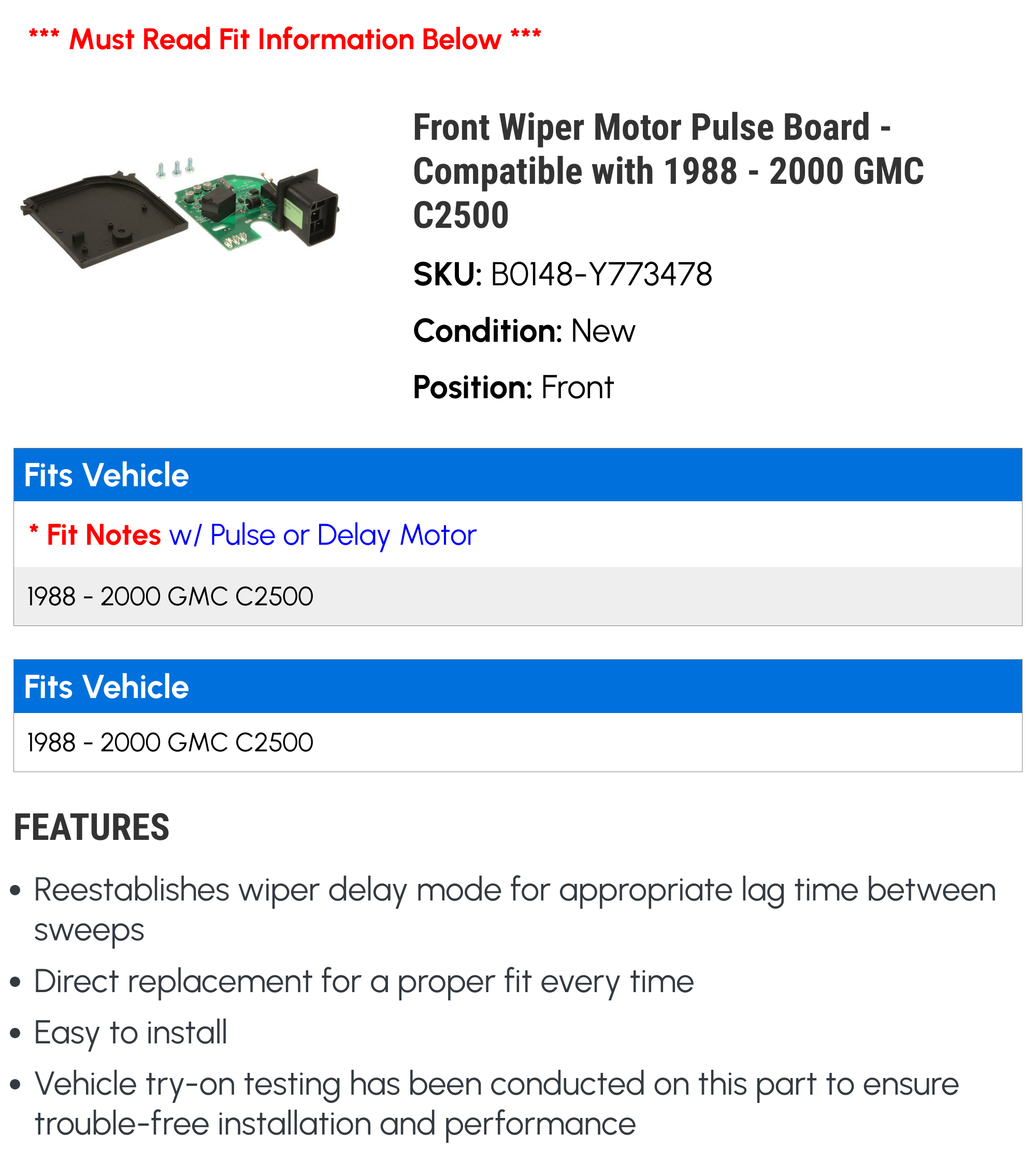 AcDelco Wiper Motor Pulse Board 12365369 – Fits GM 1995-2005 Chevy GMC Olds
