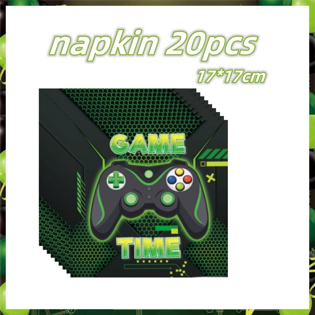 Decoración de fiesta de cumpleaños de videojuego verde, plato, bolsa de regalo, mantel, Gamepad, globo, Dackdrop Boy, controlador de juego, suministros para fiesta