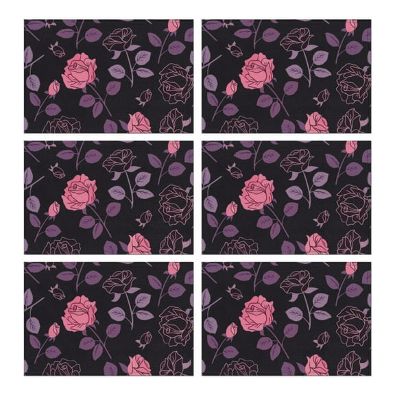 Botanical Floral Bloom Placemats Set of 6, Wrinkle Free Heat Resistant Flax Table Mats with Butterfly Pattern for Rustic Dining Room