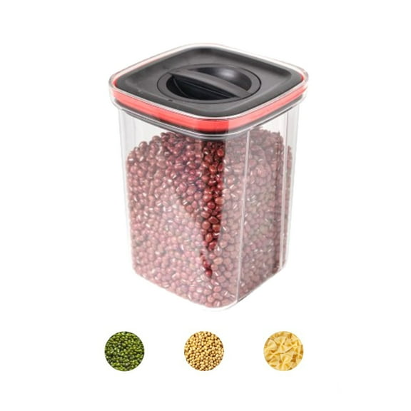 Airtight Food Storage Containers Set With Lids Plastic Kitchen Pantry Organization Canisters For Cereal Flour And Sugar 600ml/ Knob Seal Storage Jar Black 1300Ml