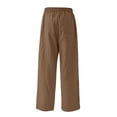 thumbnail image 7 of Qgtaibl Women's Drawstring Elastic Waist Wide Leg Pants Casual Loose Fit High Waisted Cotton Linen Trousers with Pockets Summer Lightweight Breathable Palazzo Pants Brown XL, 7 of 7