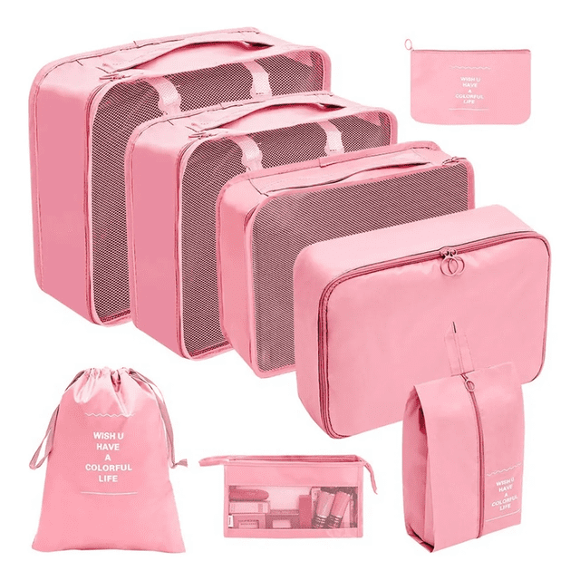 Set 8 Bolsas Organizadoras De Maletas Para Viaje Impermeable Xtellar Rosa