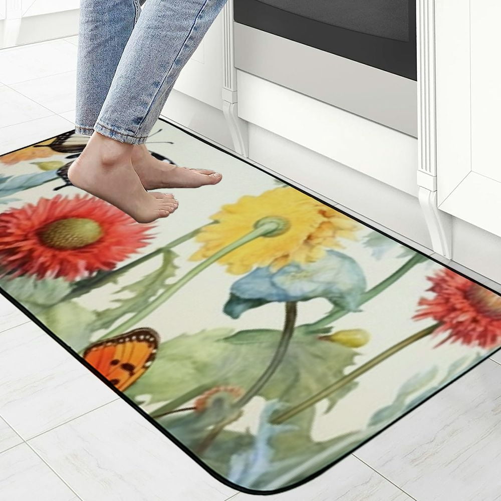 PHYHOO Doormat Butterflies and Dandelions Flowers Non-Slip Indoor Entryway Door Mat (Rubber Backing) 19.68*47.24 in