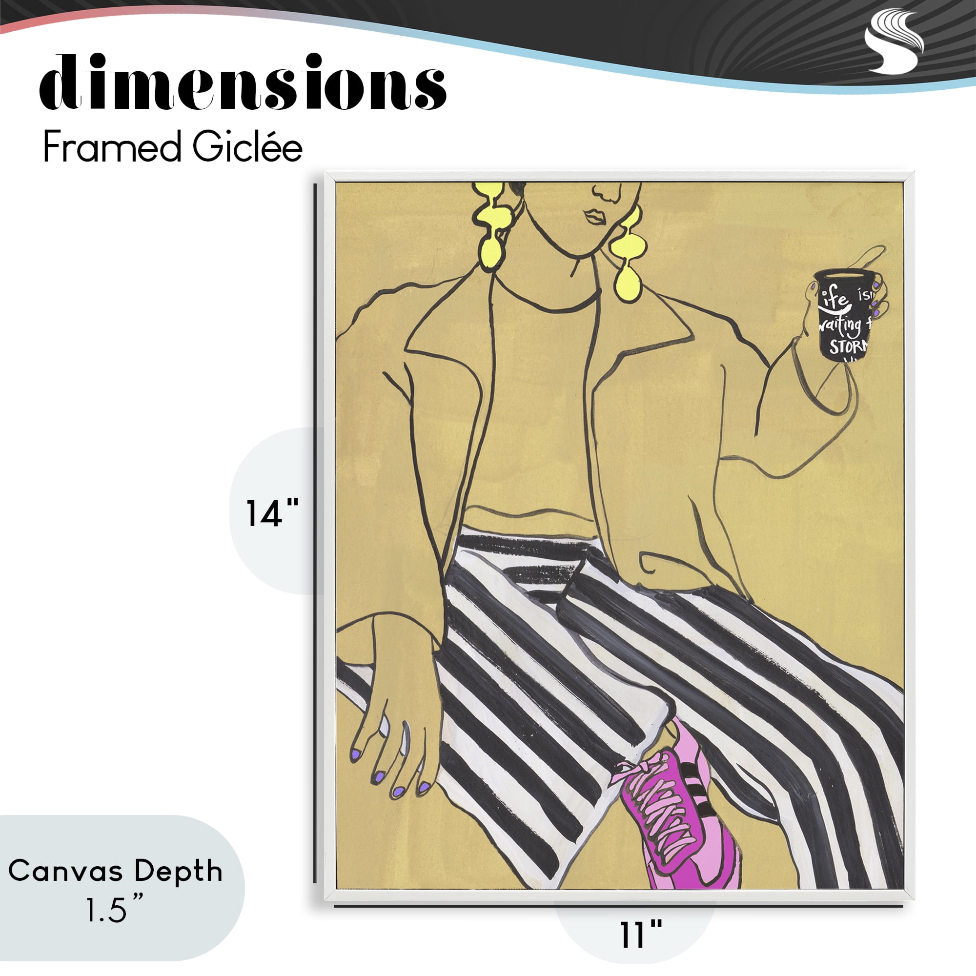 Stupell Industries Fashion Girl in Stripes White Framed Giclee Art, design by Melissa Wang