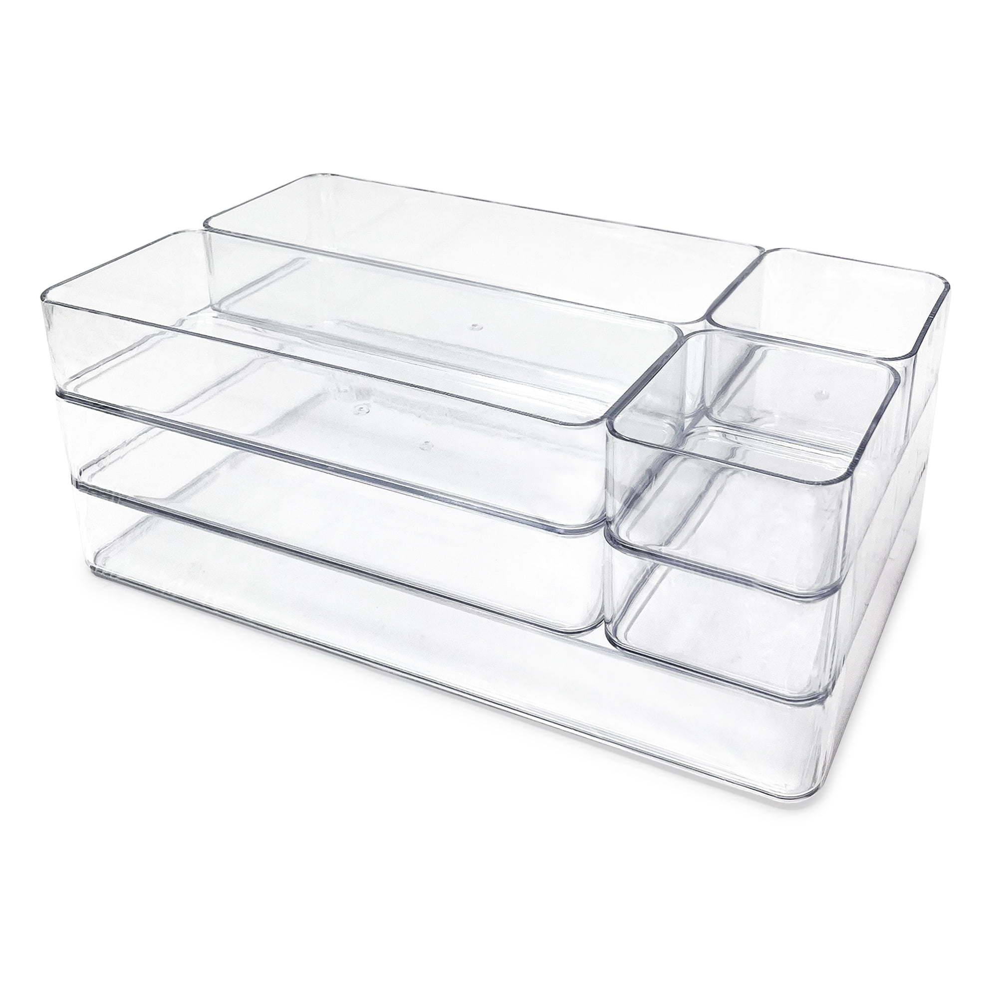 Isaac Jacobs Clear Stackable Drawer Organizer Set, 7-Piece – Multi-Size Plastic Storage Bins for Kitchen, Bathroom, Vanity, Office, and Home Organization