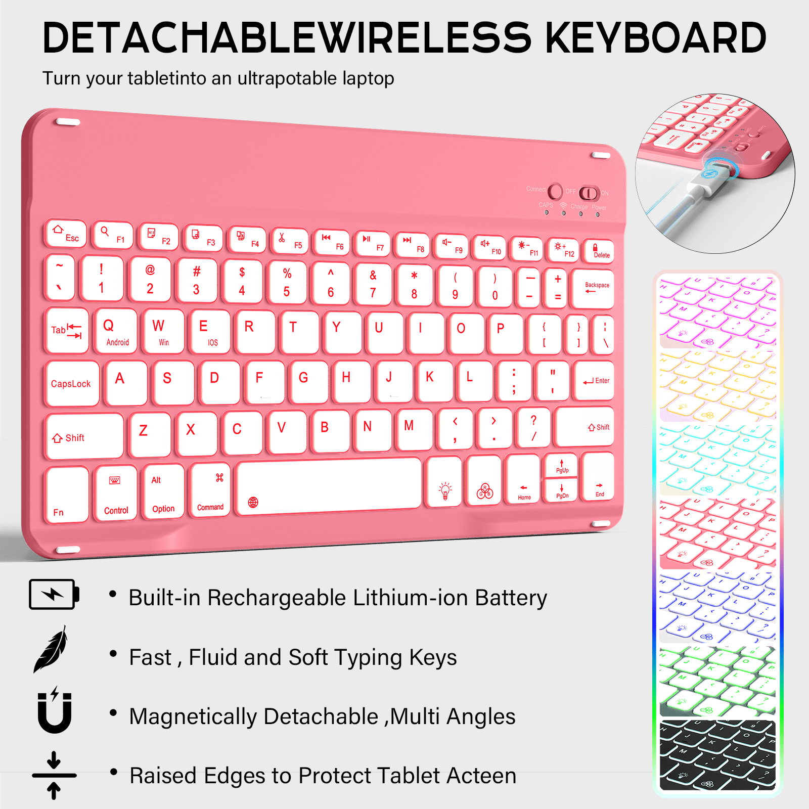 Kenke Keyboard Case for iPad Air 11-inch M3/M2 (2025/2024), iPad Air 5th/4th Generation (2022/2020) - with Pencil Holder,7 Colors Backlit Keyboard,Wireless Detachable Keyboard Cover,(Pink Red)