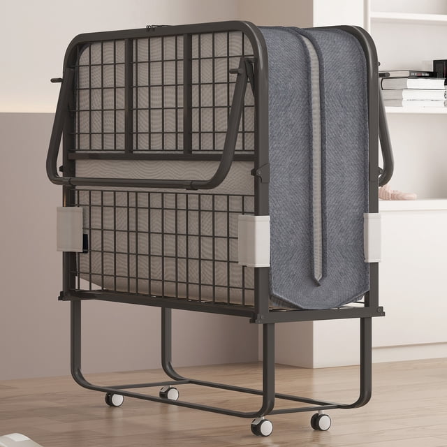 Puremind Lit Pliant avec Matelas de 4 Pouces Inclus, Lit Escamotable avec Roulettes Verrouillables, Lit Portable 75 Pouces x 46 Pouces pour Invités/familles, Standard
