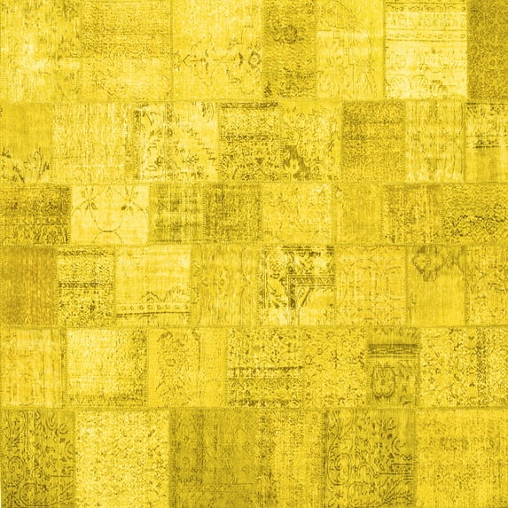 Ahgly Company Indoor Square Patchwork Yellow Transitional Area Rugs, 5' Square