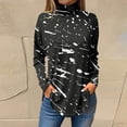 thumbnail image 2 of TQWQT Cowl Neck Tops for Women Plus Size Color Block Printed T Shirts Mockneck Long Sleeve Loose Fit Curved Hem Graphic Tee Fall Outfits 2024 Black M, 2 of 5