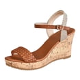 thumbnail image 5 of Rokment Women's Platform Wedge Dressy Sandals Trendy Casual Color Block Braided Leather Open Toe Ankle Strap Chunky High Heels Dress Sandals for Woman Bride Wedding Summer Brown Size 6.5, 5 of 7