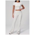 thumbnail image 2 of PISONIC 2 Piece Workout Sets for Women Short Sleeve Crop Top High Waist Flare Leggings Set Gym Yoga Outfits, 2 of 7