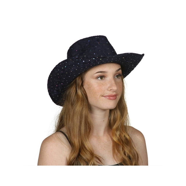 TopHeadwear Glitter Sequin Trim Cowboy Hat, Navy