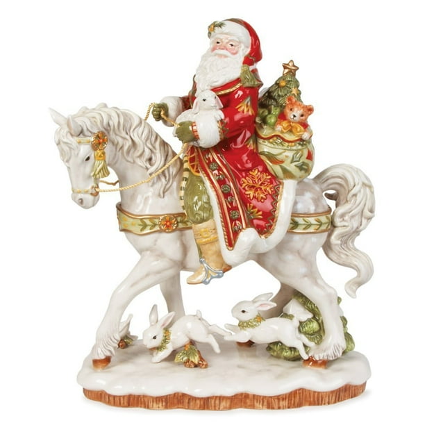 Fitz and Floyd Damask Holiday Santa On Horse Figurine