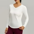 thumbnail image 4 of ZHYou Women's V-Neck Long Sleeve Fitness Top Stretchy Athletic Shirt Quick Dry Workout Tee Moisture Wicking Active Wear Slim Fit Gym Clothing,White,Size M, 4 of 9