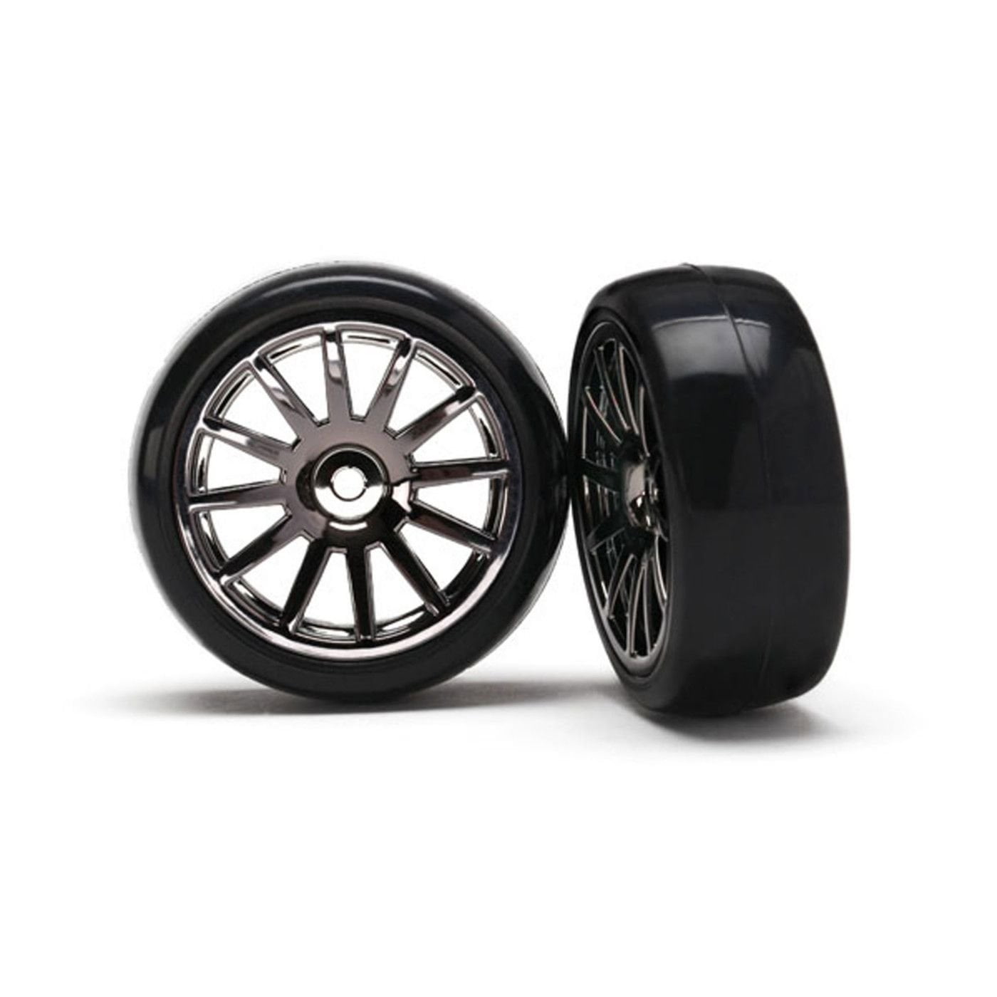 Slick Tires and 12-Spoke Black Chrome Wheels, Mounted (2): LaTrax Rally ...