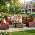 thumbnail image 6 of Gaildon 7 Patio Outdoor Furniture Wicker Sectional Sofa Couch Lawn Sectional Black Glass Table, Red, 6 of 7