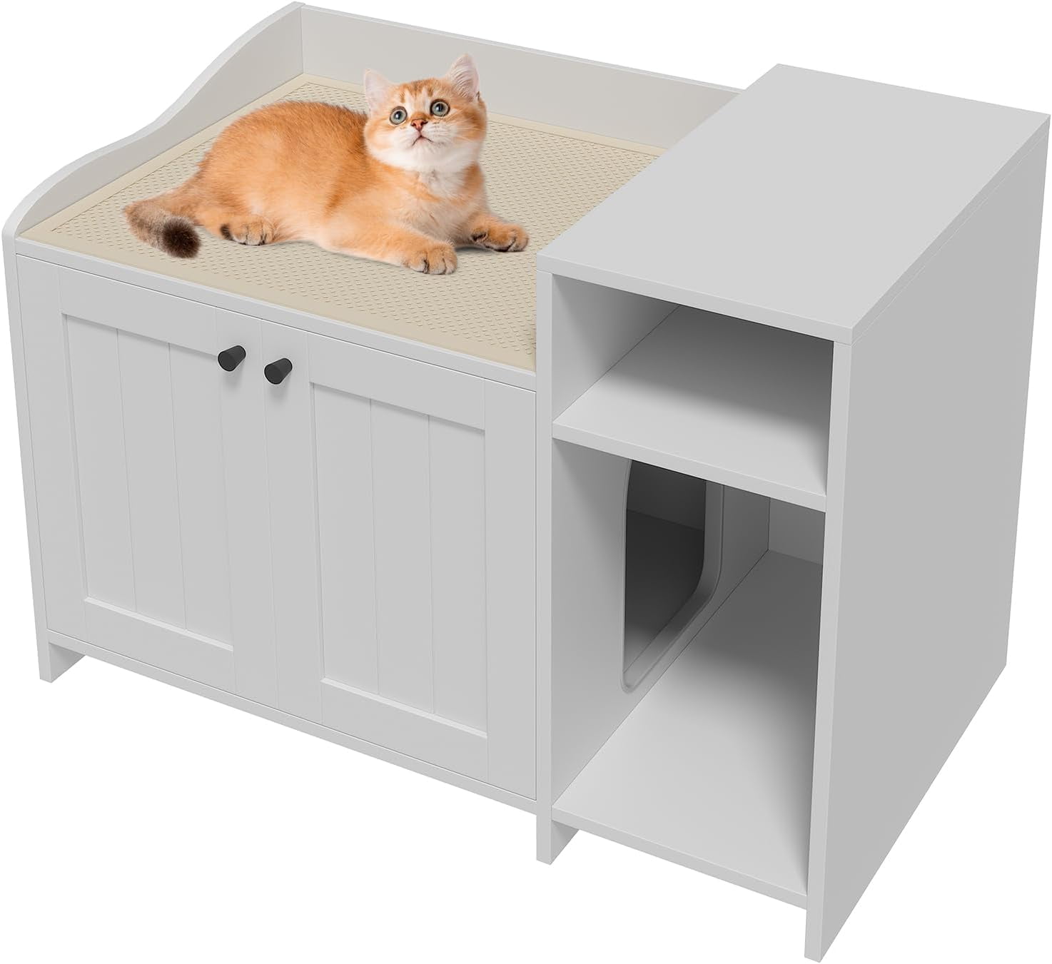 Acekid 31.5 Inch Modern Litter Box Enclosure Cabinet,Wooden Concealed Litter Box with Vent Door/Side Storage/Drawers and Shelves/Versatile Cat Furniture for Small Items/Top Guard,White