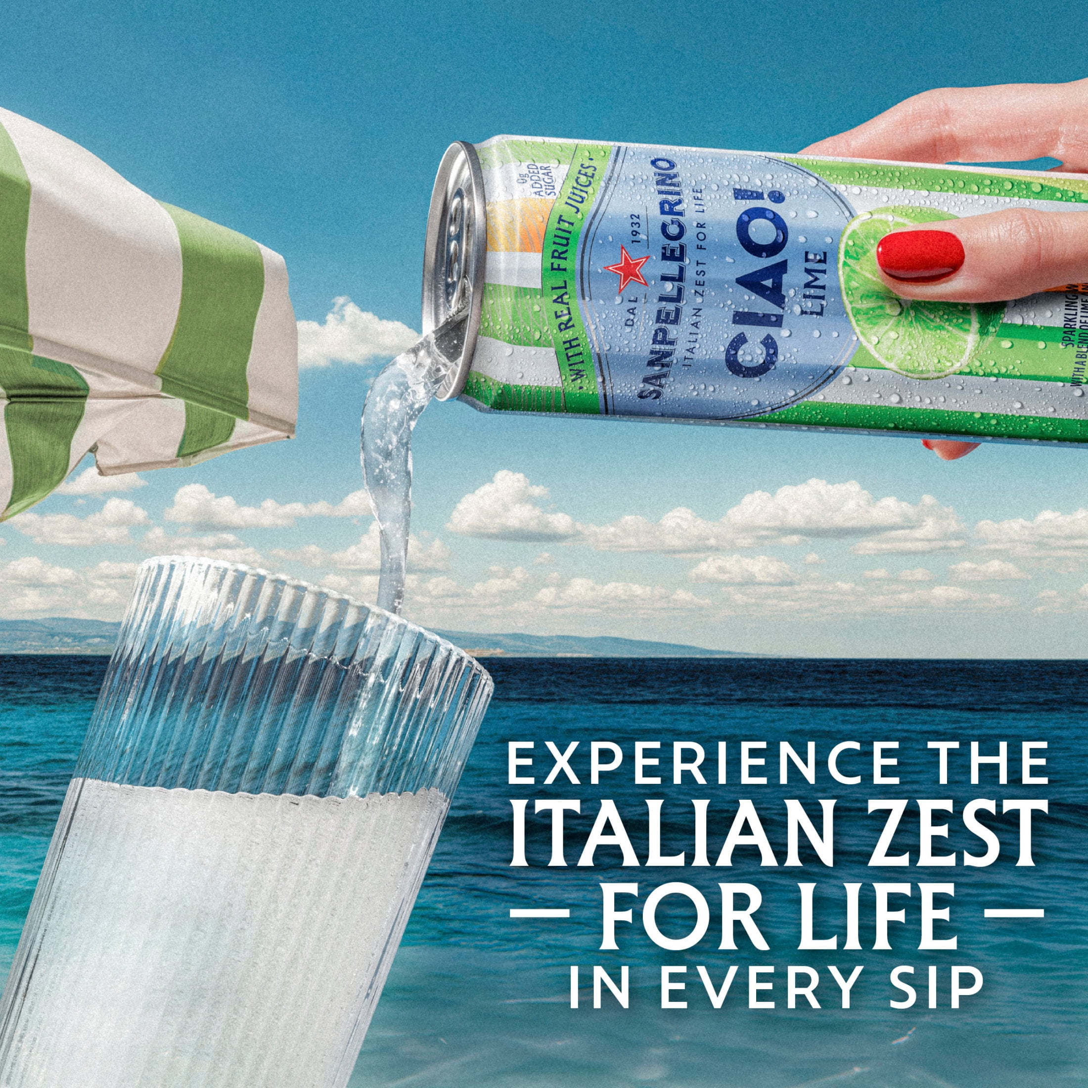 Sanpellegrino CIAO Lime Sparkling Flavored Water with Real Fruit Juices, 24-Pack