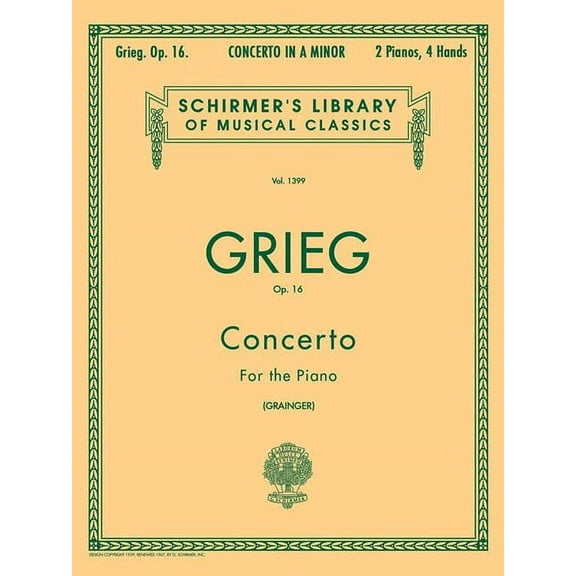 Schirmer's Library of Musical Class Concerto in a Minor Op. 16 Edvard Grieg Schirmer Library of Classics Volume 1399 Piano Duet Sheet Music Songbook Two Pia, Book 1399, (Paperback)