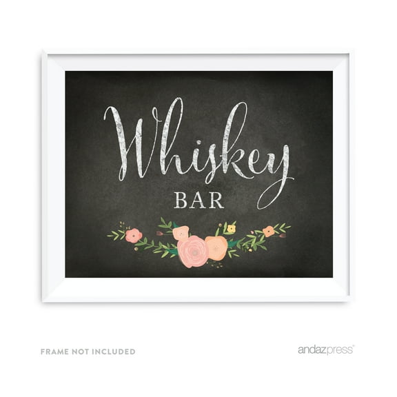 Koyal Wholesale Whiskey Bar Chalkboard Floral Roses Wedding Sign 8.5x11