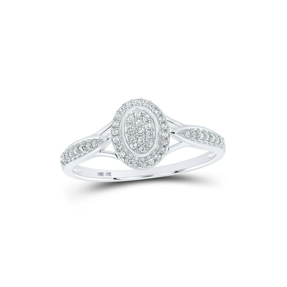 10kt White Gold Womens Round Diamond Oval Ring 1/10 Cttw