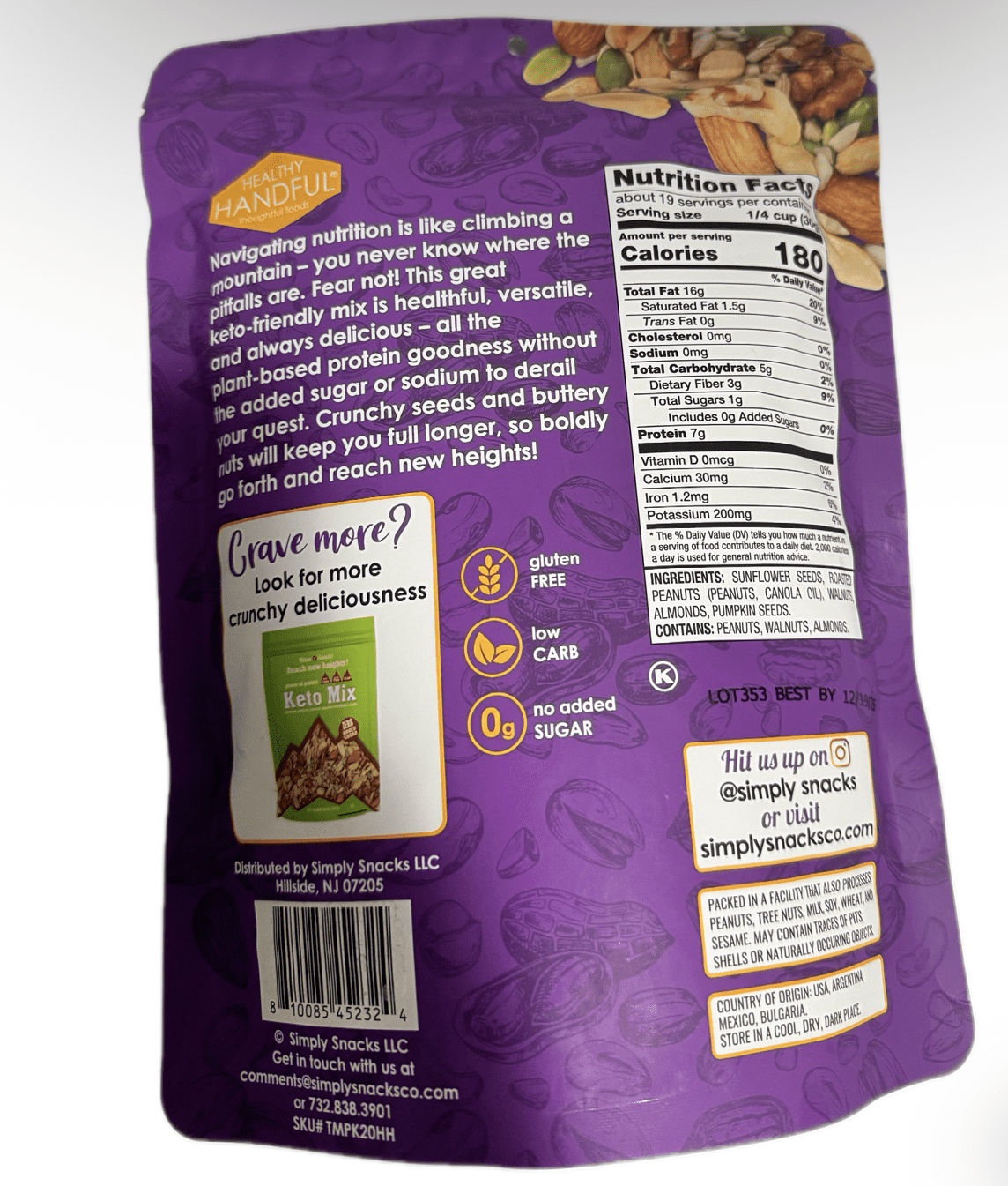 Healthy Handful Keto Nut & Seed Mix, Low Carb, No Added Sugar, Gluten Free Snack, 20 oz Resealable Bag
