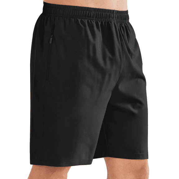 Puztloy Men Shorts Drawstring Elastic Waist Lightweight Athletic Workout Gym Running Shorts Casual Summer with Zipper Pocket Black