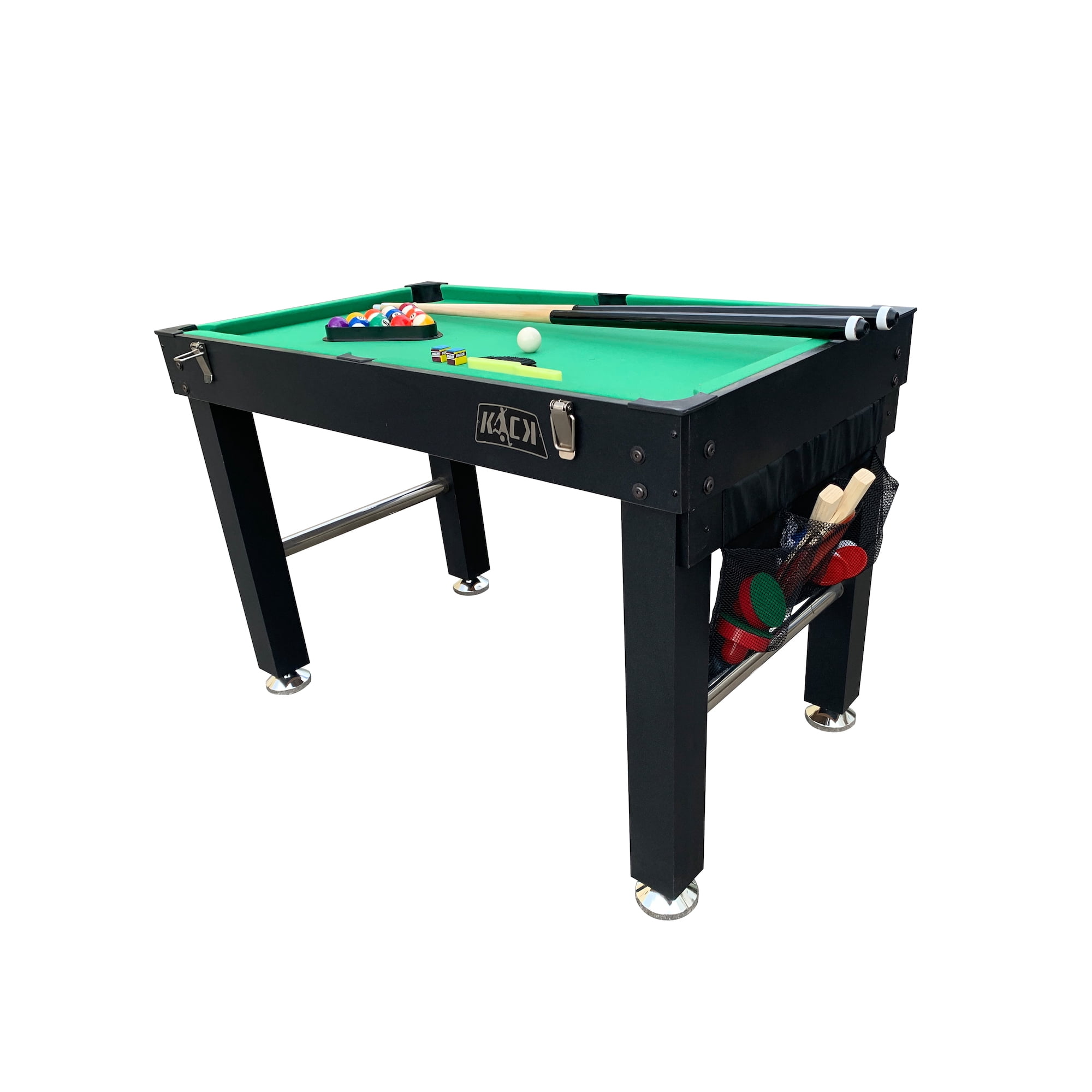 KICK Quad 48″ 4-in-1 Multi Game Table (Black) - Combo Game Table Set - Foosball, Billiards/Pool, Glide Hockey and Table Tennis for Home, Game Room, Friends and Family!