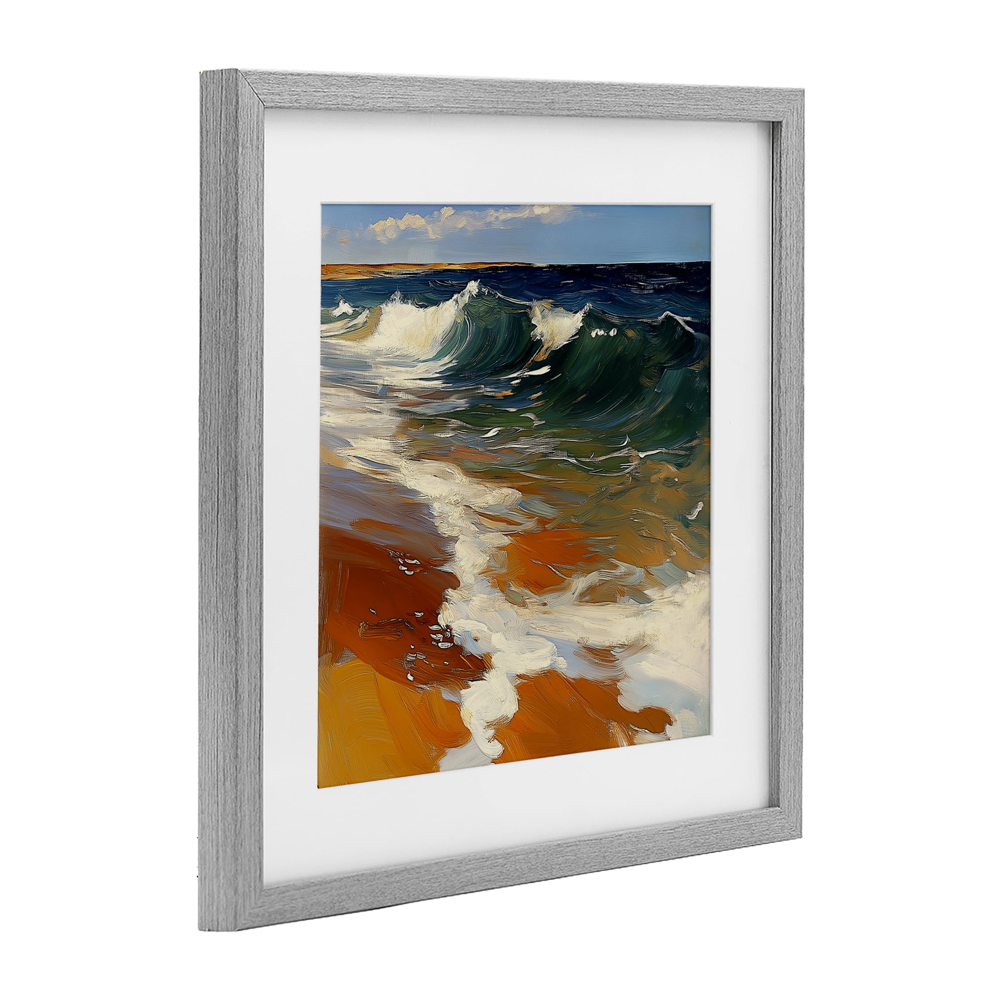 Stupell Industries Glassy Ocean Waves Break Gray Framed Print Under Glass, design by Walker Noble