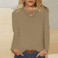 thumbnail image 2 of Feancey Womens Long Sleeve T Shirts Fall Plus Size Loose Fit Tunic Tops Trendy V Neck Hollow Out Shirt Comfy Casual Blouses for Women Coffee 2XL, 2 of 6