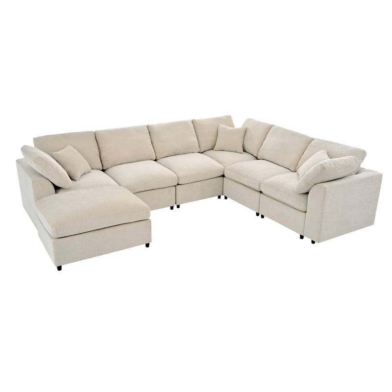 Oversized Modular Sectional Sofa Couch, Large 7 Seater Corner Sofa Modern U Shaped Sectional Couch with Ottoman, Chenille Cloud Couches for Living Room, Office