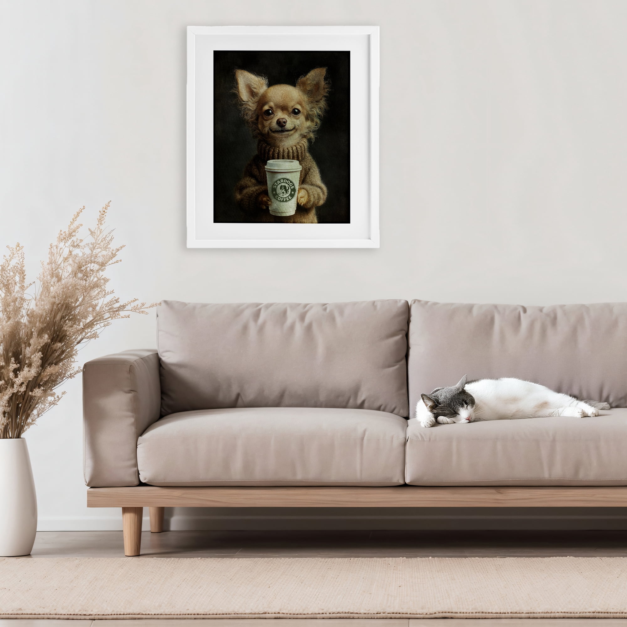 Stupell Industries Espresso Pup in Cozy Sweater White Framed Print Under Glass, design by Svetlana Aleynikova