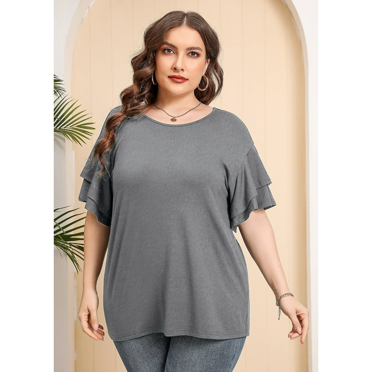 LASTINCH, Plus Size Loose Fit Grey Shirt for Women