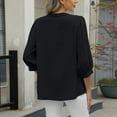 thumbnail image 4 of Timegard Tops for Women Puff 3/4 Sleeve Keyhole Neck Lightweight Blouse Dressy Casual Loose Comfy Tops, 4 of 8