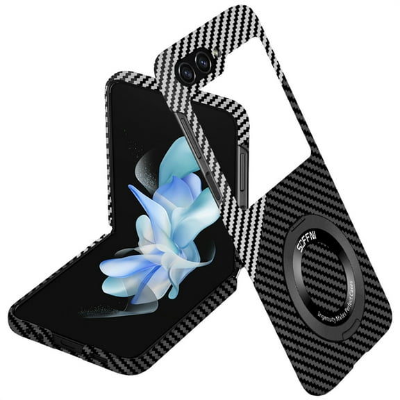 Allytechgroup Carbon Fiber Samsung Galaxy Z Flip 7 Case, Shockproof Phone Case for Samsung Galaxy Z Flip 7 with Kickstand and Magnetic Back Cover Compatible with Mag-safe Car Mount, Blacksilver