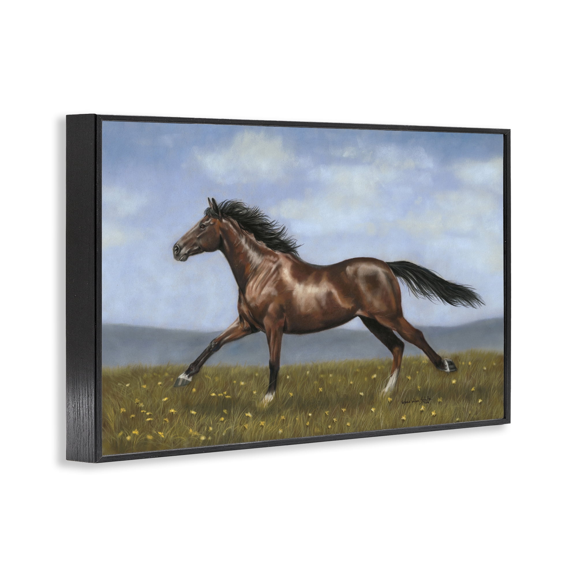 Stupell Industries Brown Running Mare Animals & Insects Painting Black Framed Art Print Wall Art, 18 x 12