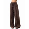 thumbnail image 2 of Women's Striped High Waist Drawstring Wide Leg Loose Casual Trousers with Pockets Dark Brown S, 2 of 9
